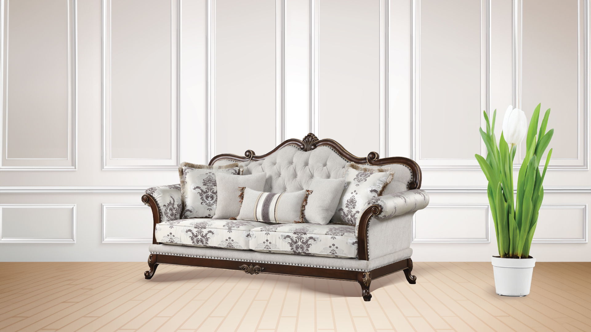 Gloria Button Tufted Fabric Sofa