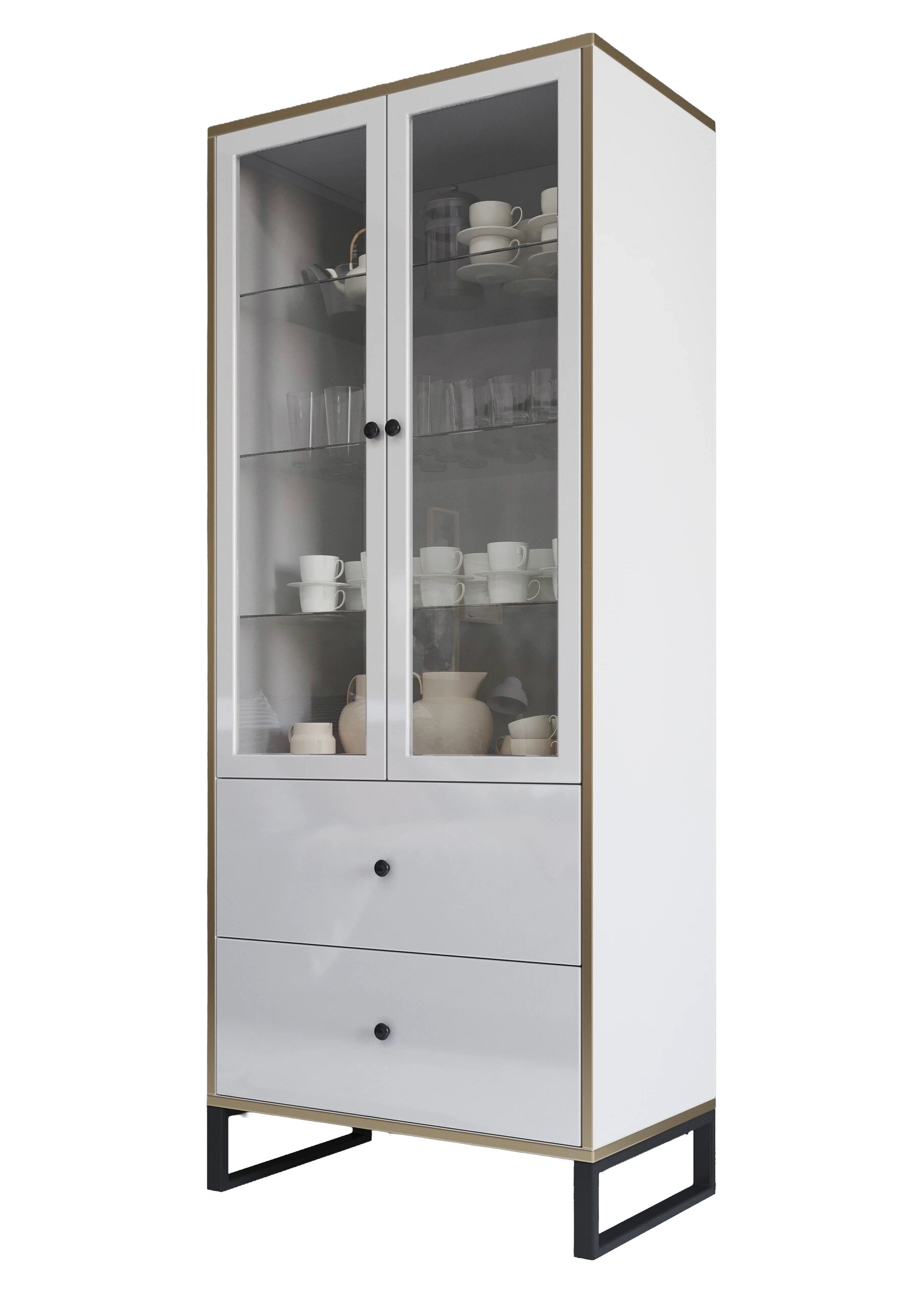 Gloss 13 2-Door Wood/Glass Large China Cabinet with 2 Drawers