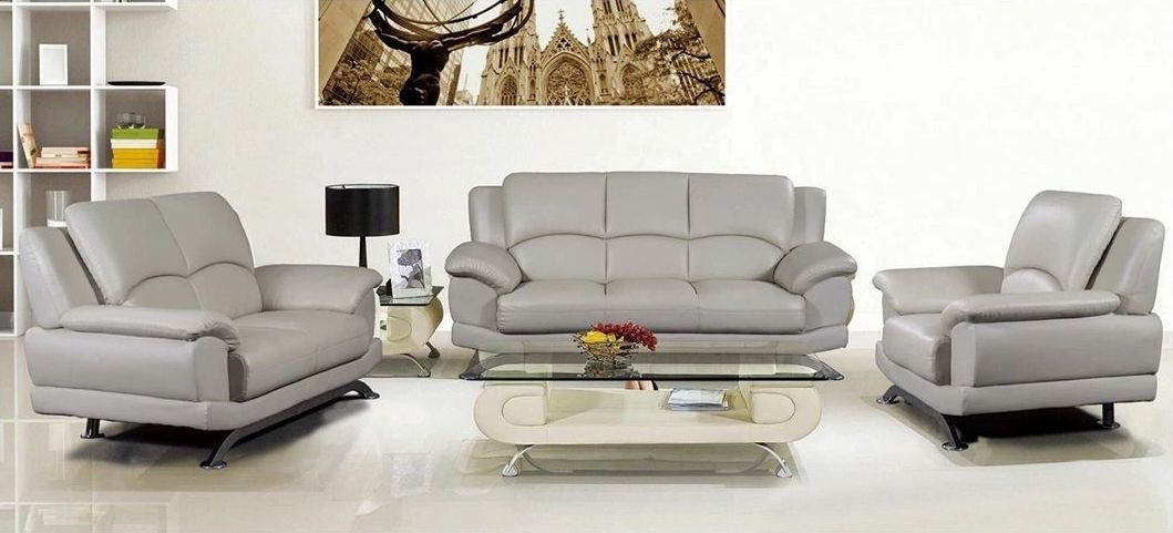 Pantek Italian Gray Leather Sofa, Loveseat