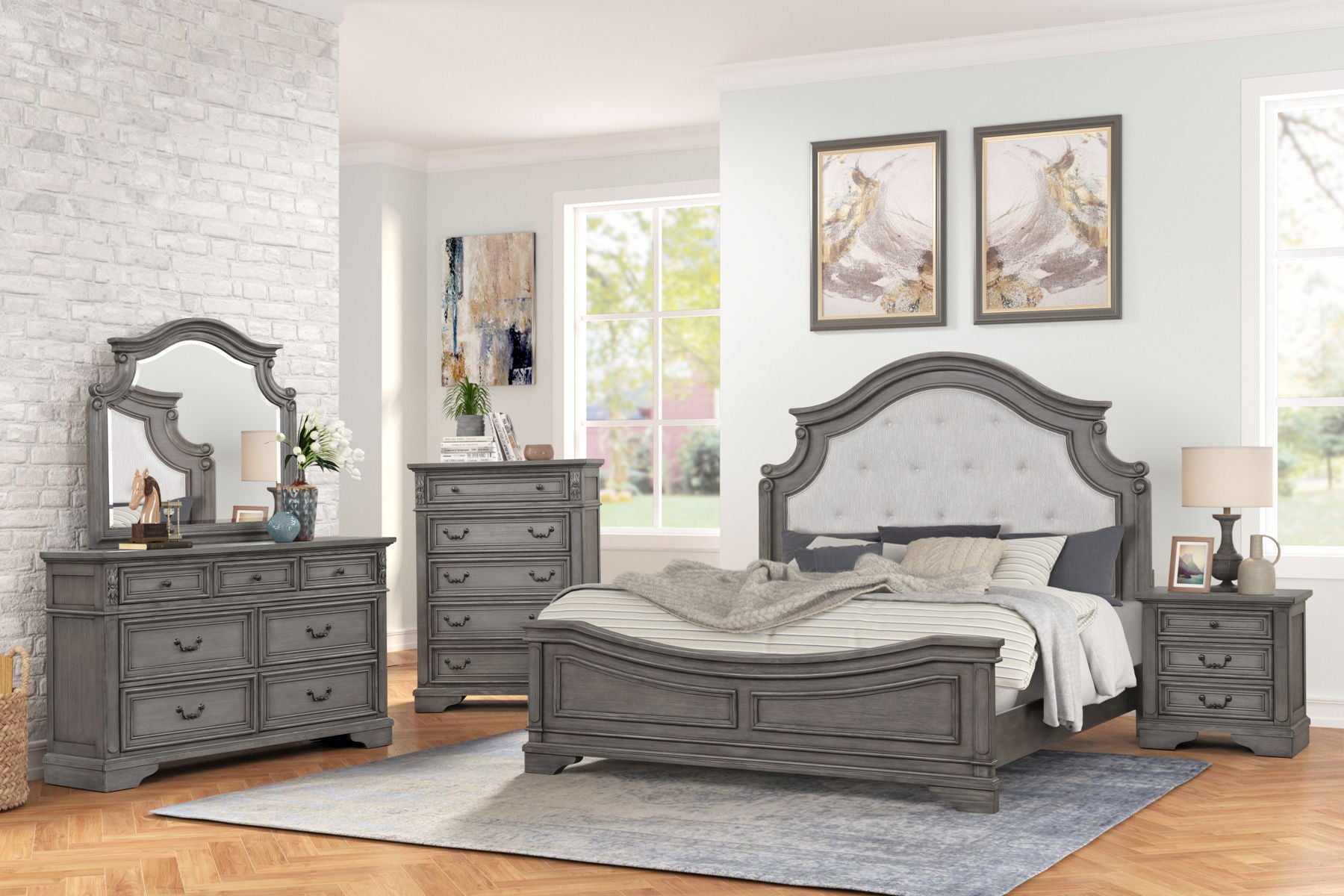Grace Queen Size Bed with Fabric Upholstered Headboard