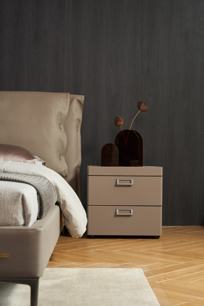 Grace Faux Leather 2-Drawer Ceramic Top Night Stand
