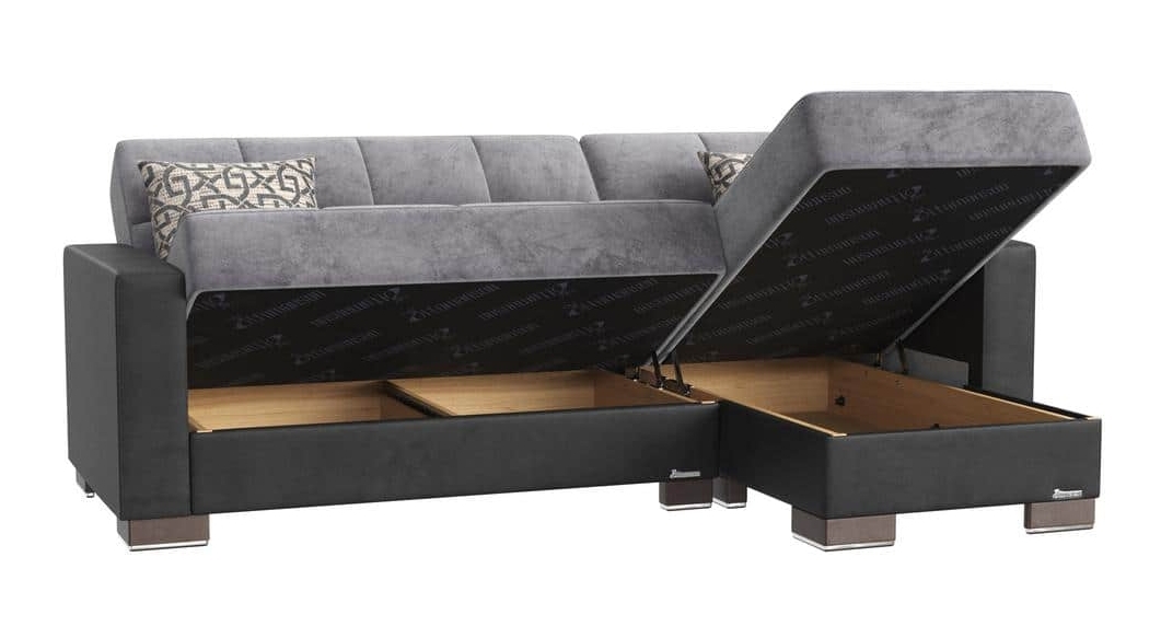 Ottomanson Origins X Convertible L-Shaped Sectional Sofa, Gray Microfiber