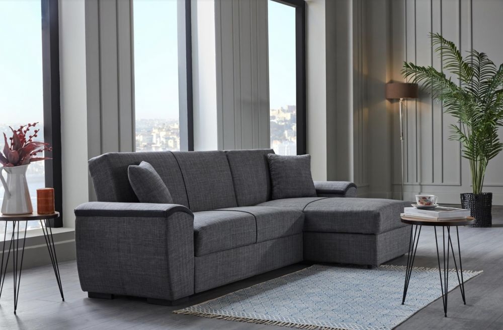 Grepno Sleeper Storage Fabric L-Shaped Sectional Sofa