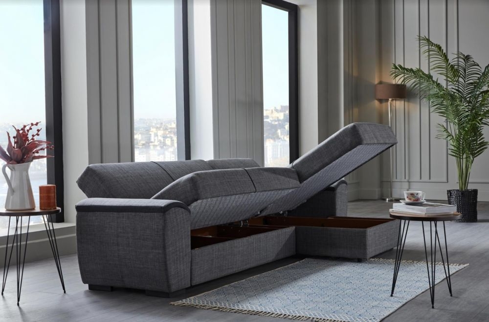 Grepno Sleeper Storage Fabric L-Shaped Sectional Sofa