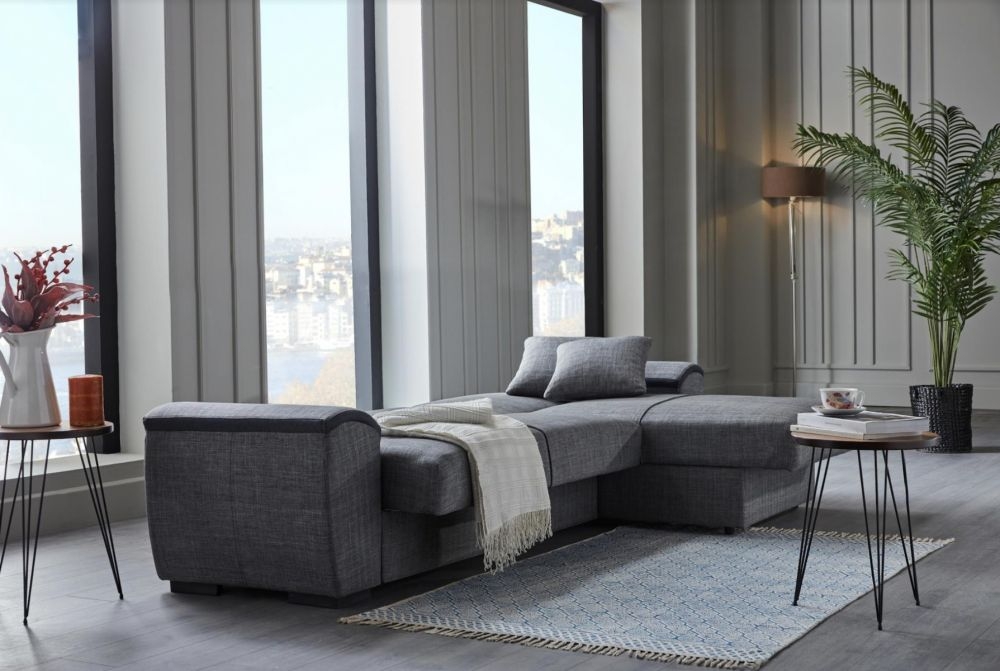 Grepno Sleeper Storage Fabric L-Shaped Sectional Sofa