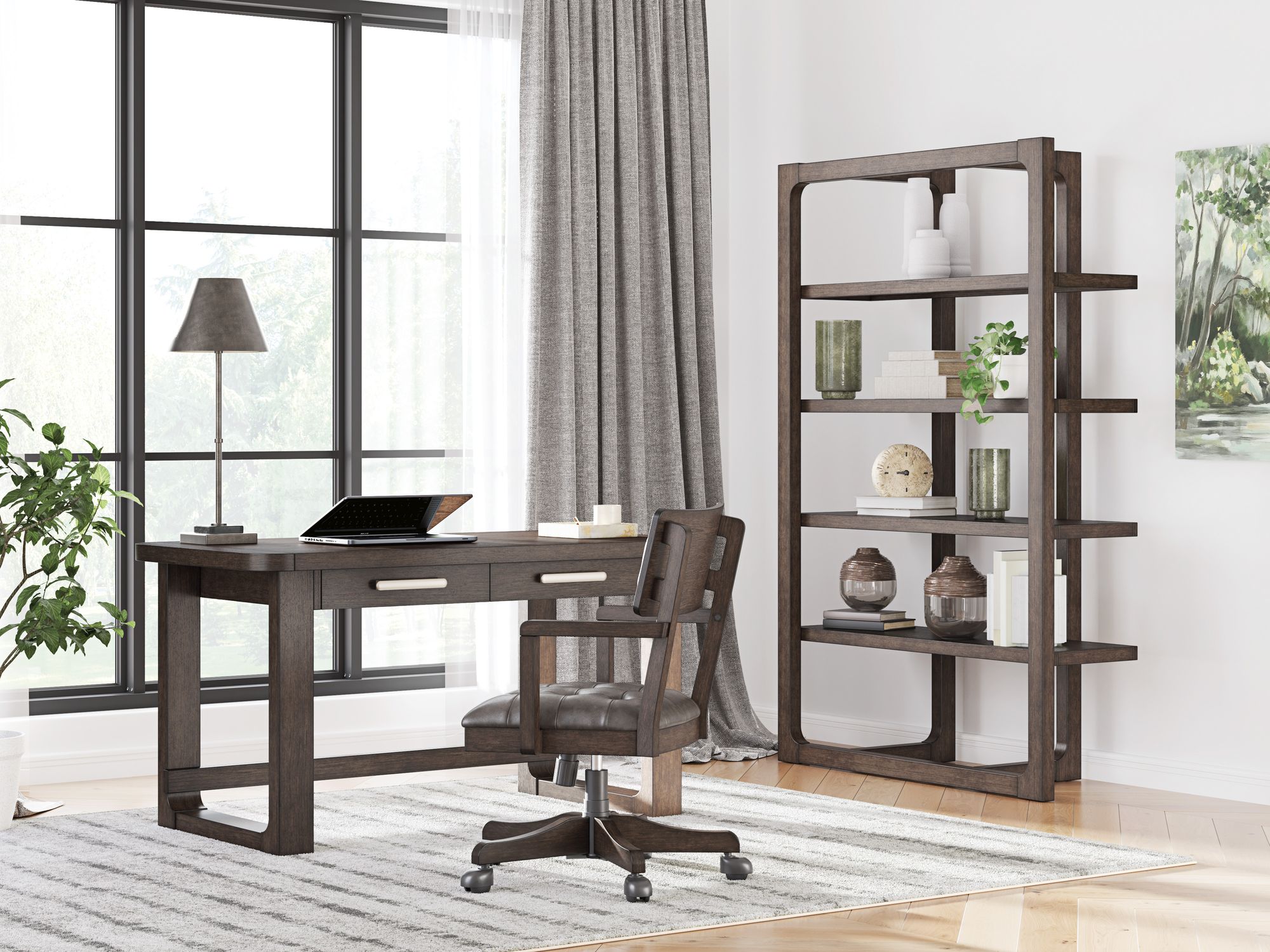 Breckington Wood/Faux Leather Home Office Desk Chair