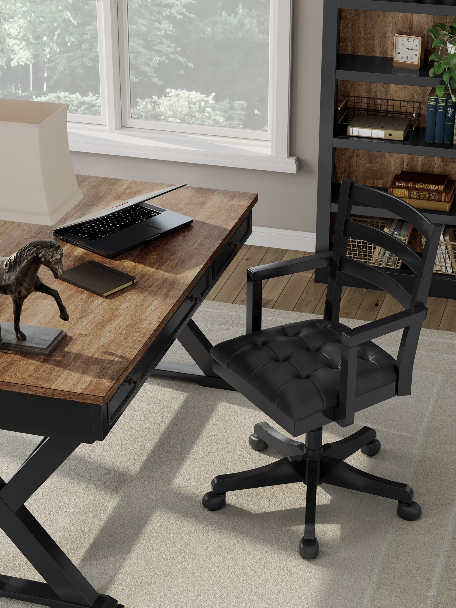 Wildenauer Wood/Fabric Home Office Swivel Desk Chair