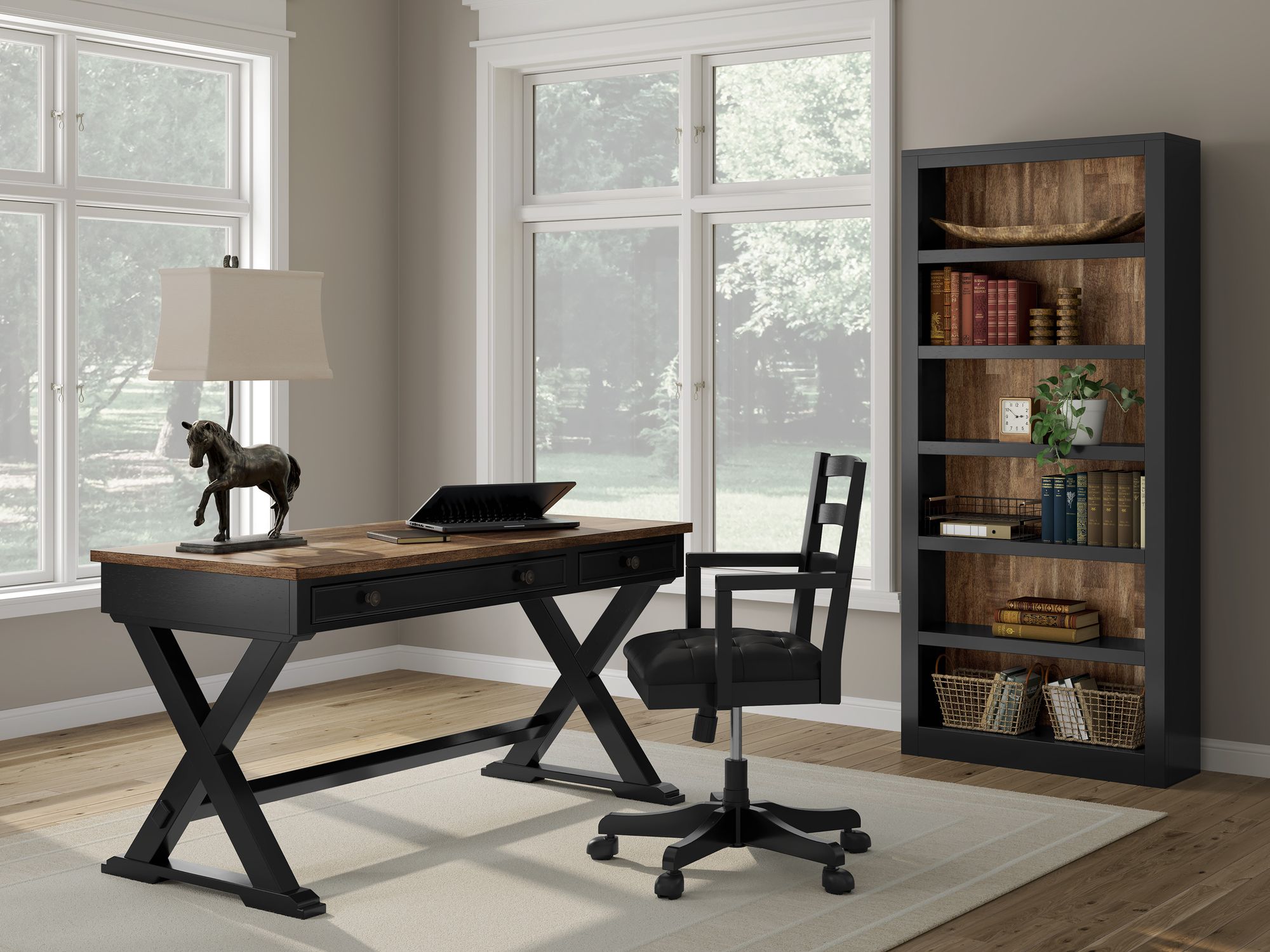 Wildenauer Wood/Fabric Home Office Swivel Desk Chair