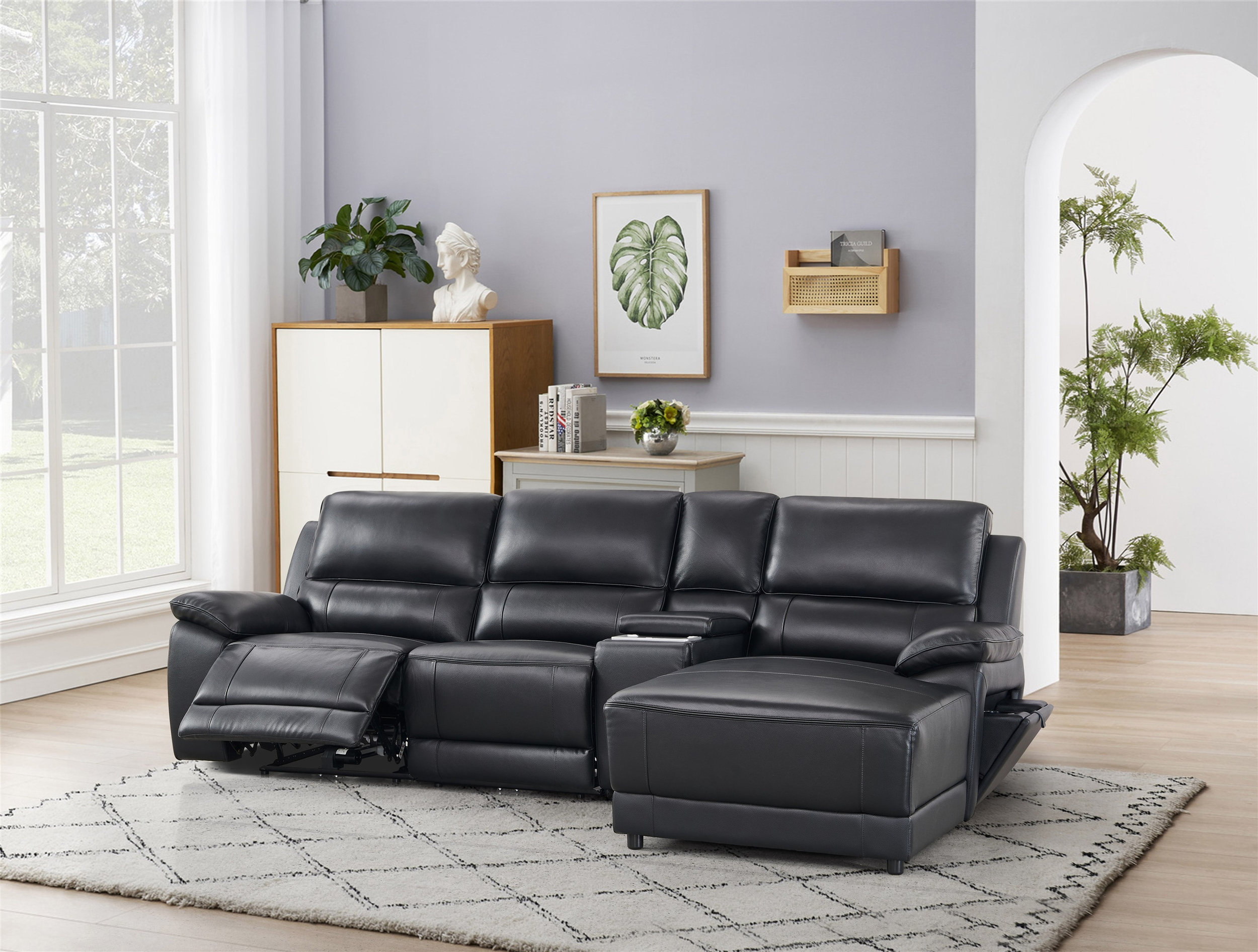 Hailey Leather/PVC Reclining Modular Sofa Chaise
