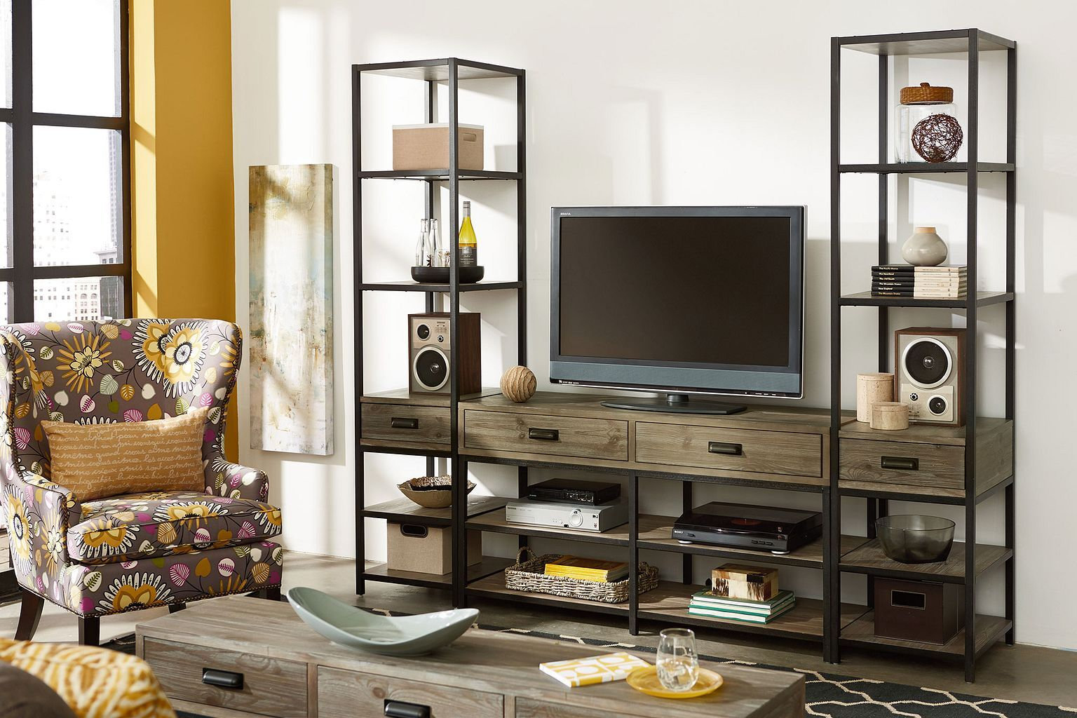 Parsons Wood/Metal Entertainment Pier w/Drawer