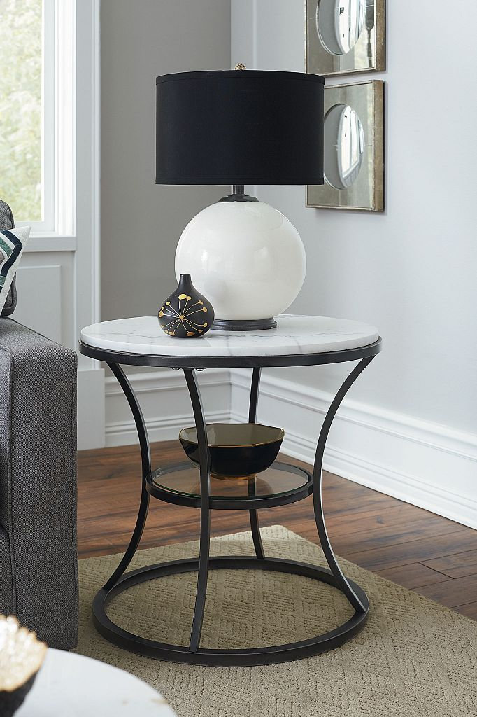 Impact White And Bronze Silver Round End Table