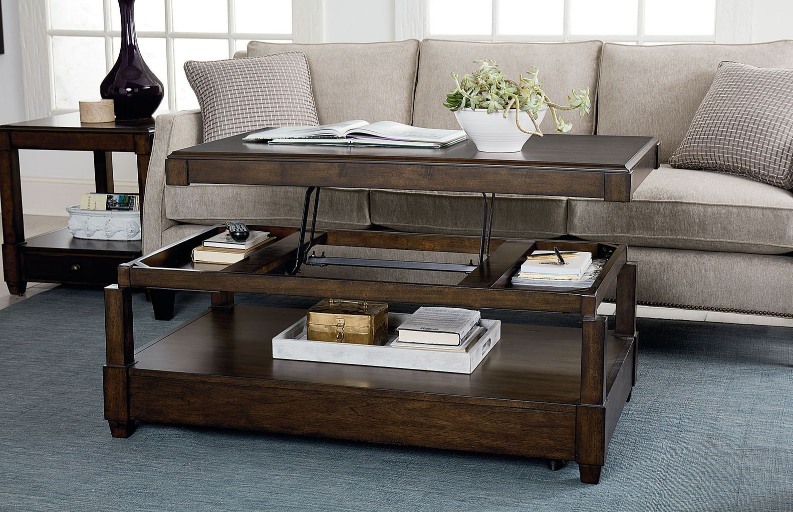 Rectangular Lift-Top Cocktail Table with Drawers
