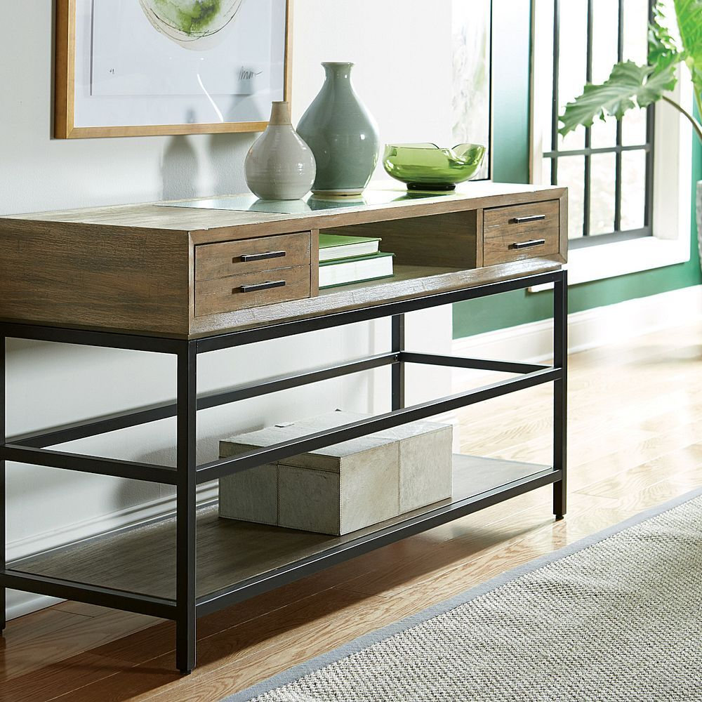 Jefferson Natural Waxed Beige And Dark Bronze Sofa Table