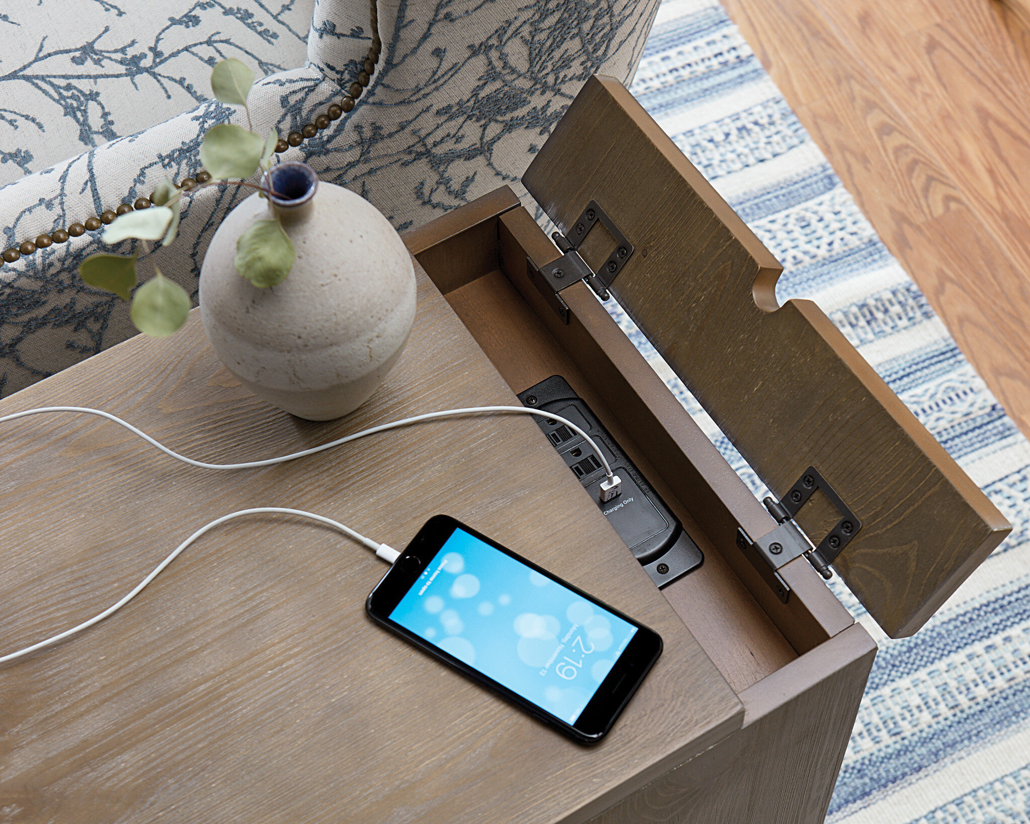 Rectangular Wood 3-Drawer Bowfront Chairside Table