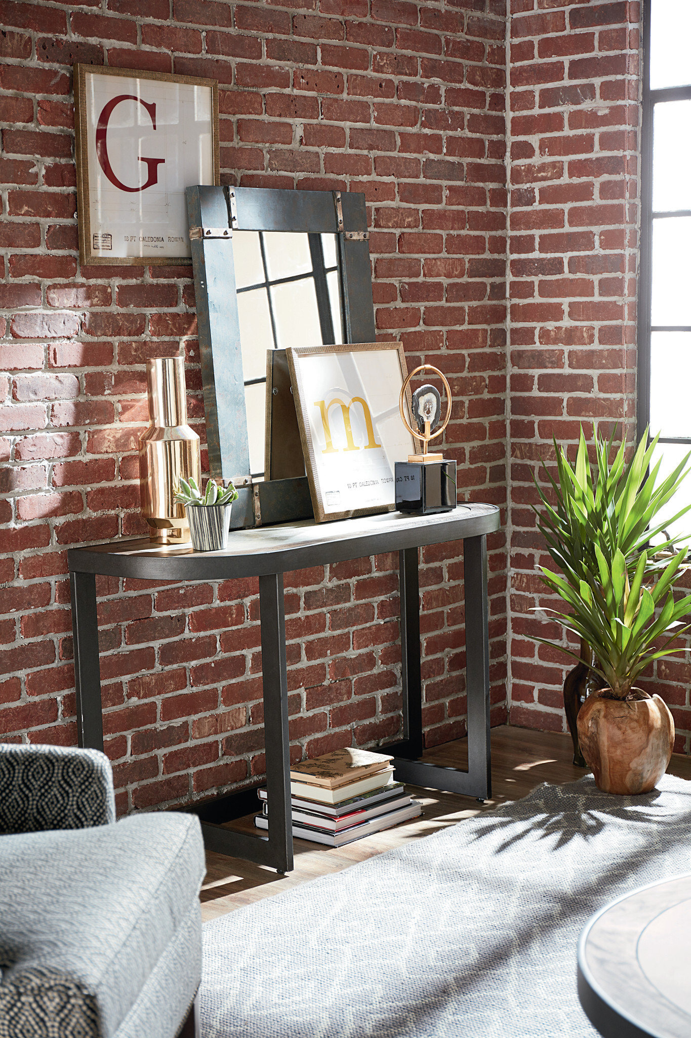 Graystone Rustic Dark Oak And Wrought Iron Metal Sofa Table