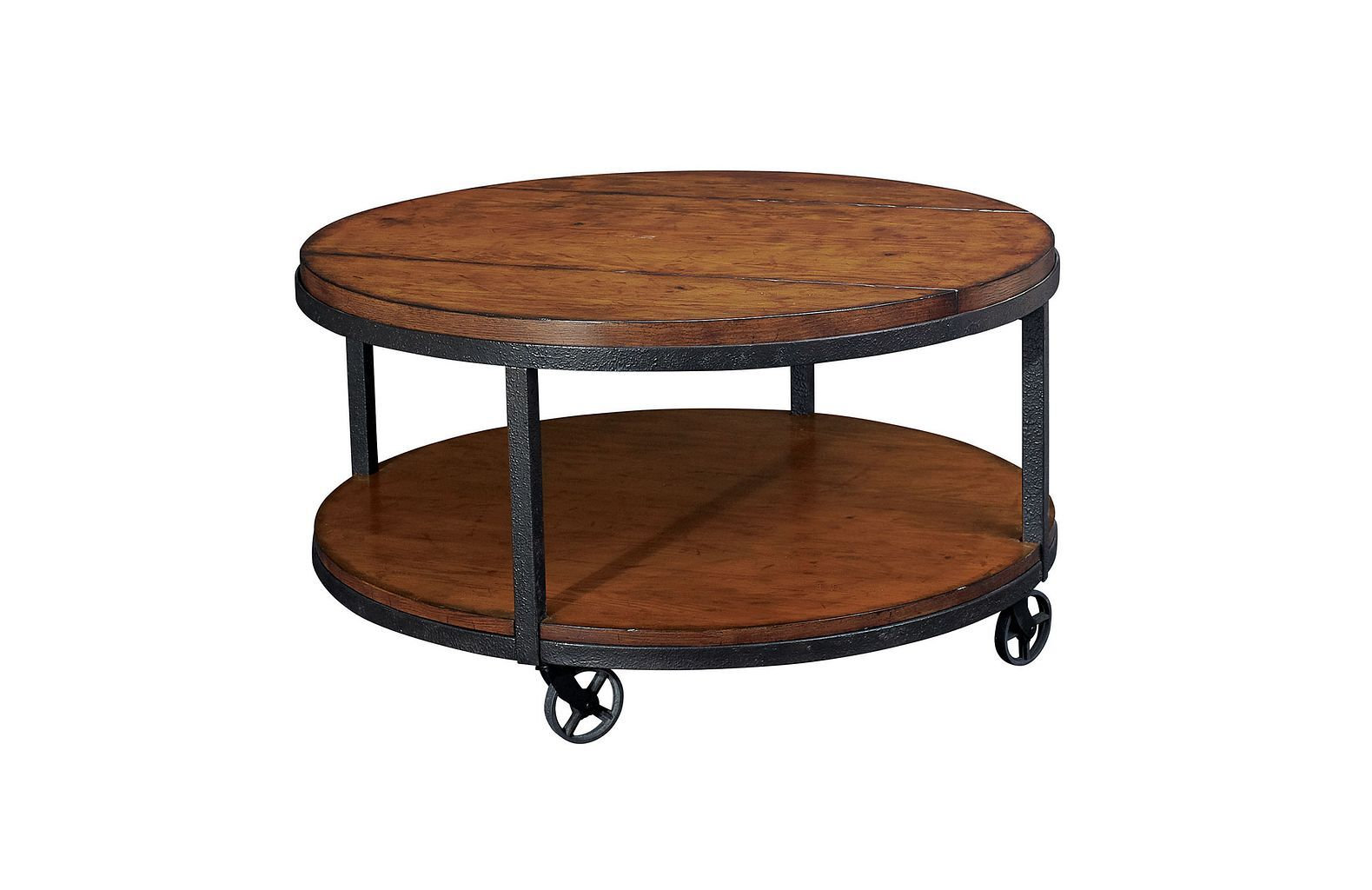 Round Cocktail Table with Shelf and Wheels