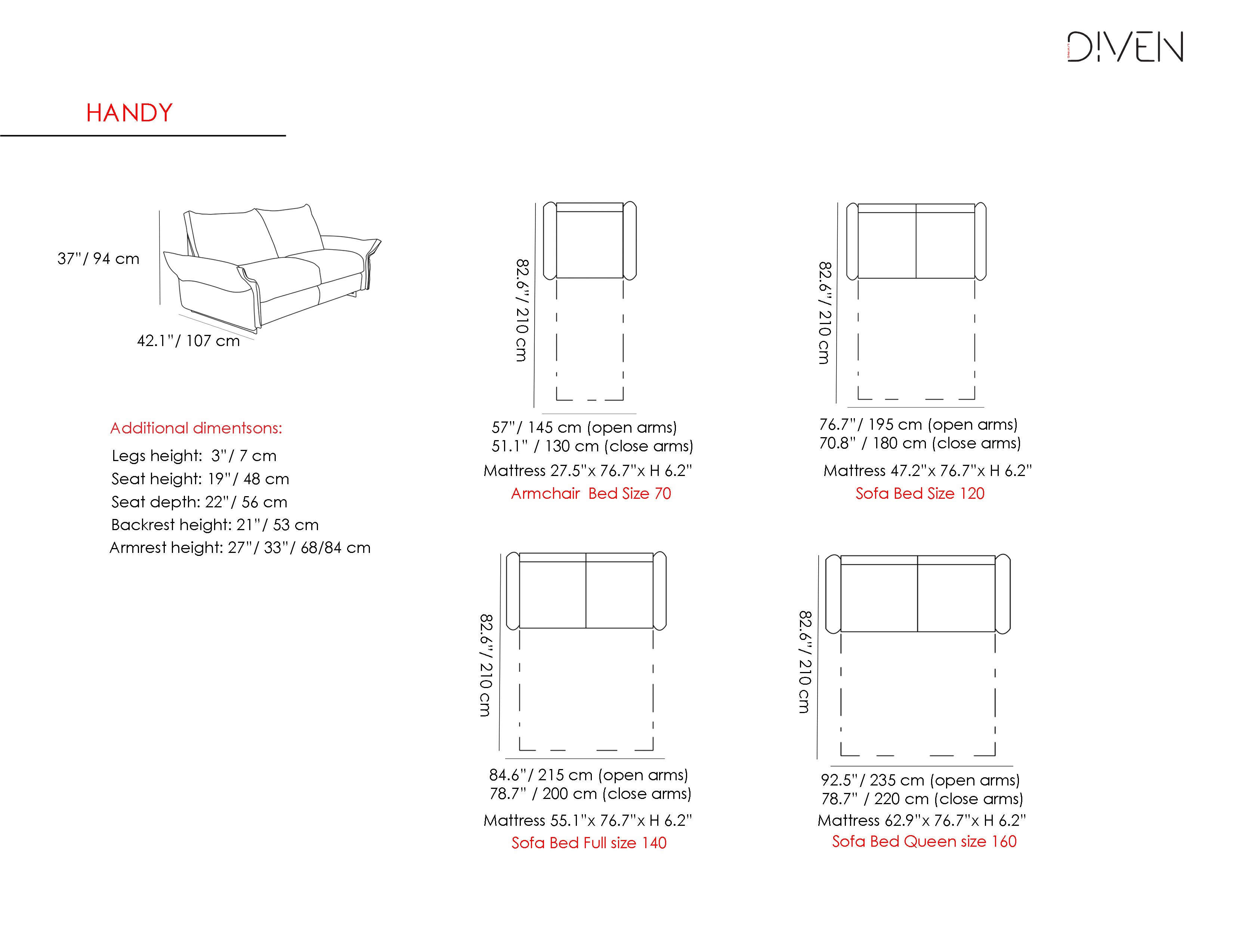Handy Leather Convertible Sofabed Customizable