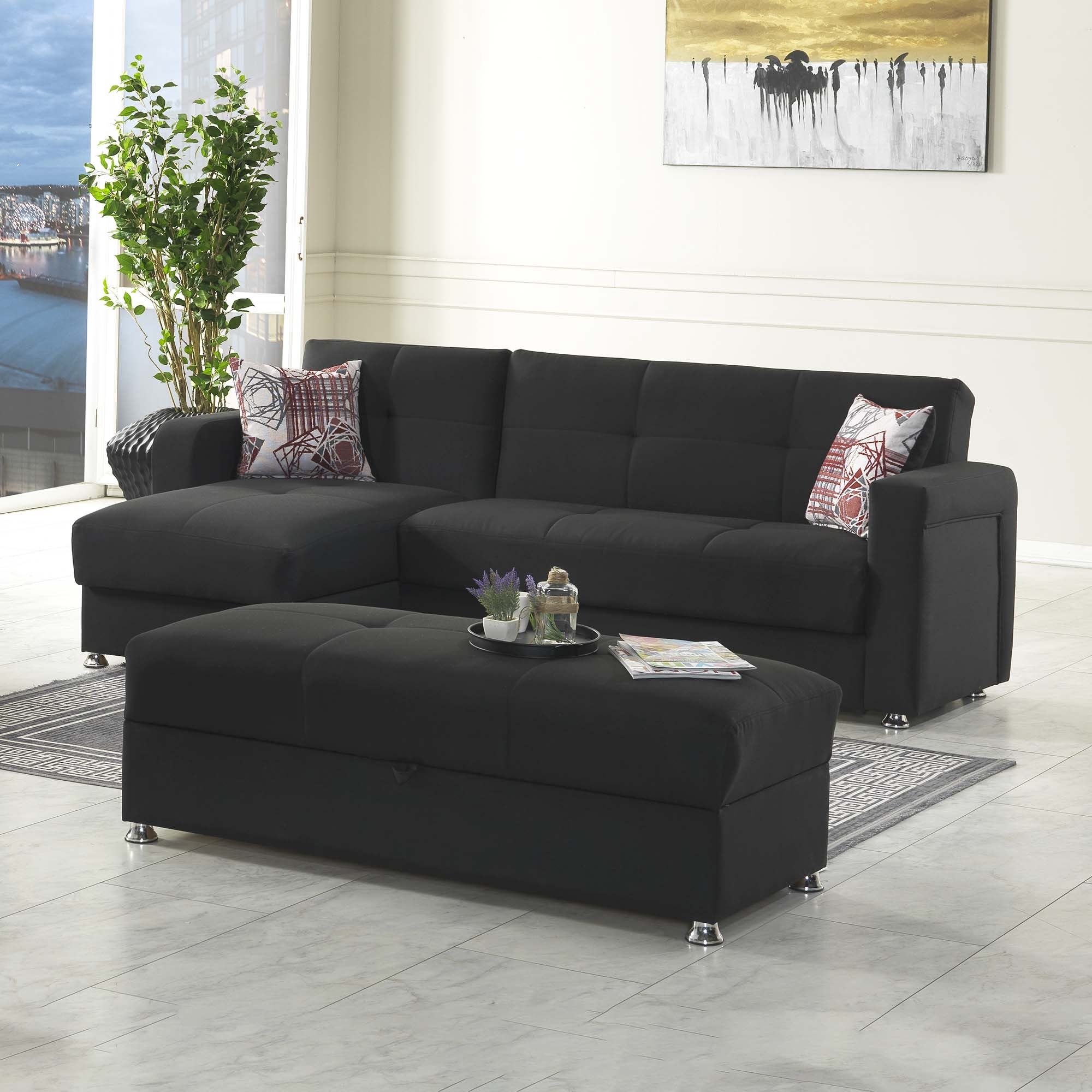 Harmony Fabric Convertible L-Shaped Loveseat