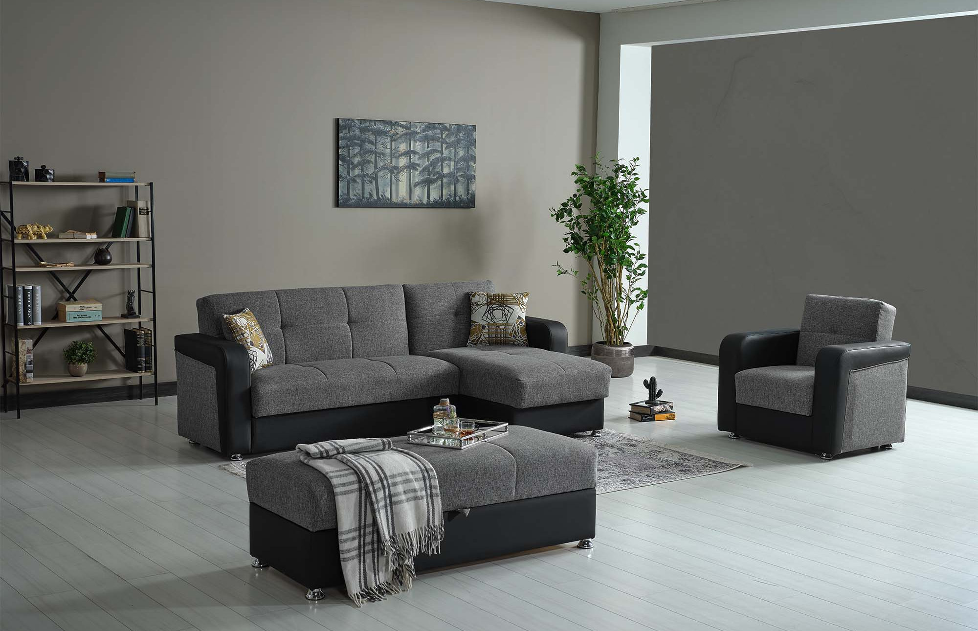 Harmony Fabric/PU Convertible Sectional Living Room Set