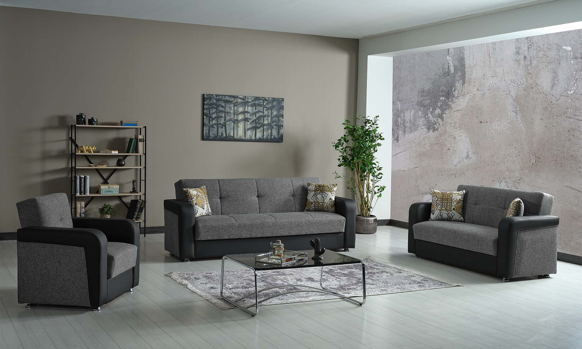 Harmony Fabric/PU Convertible Living Set