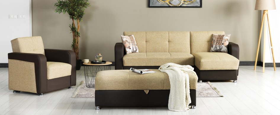 Harmony Fabric/PU Convertible Living Set