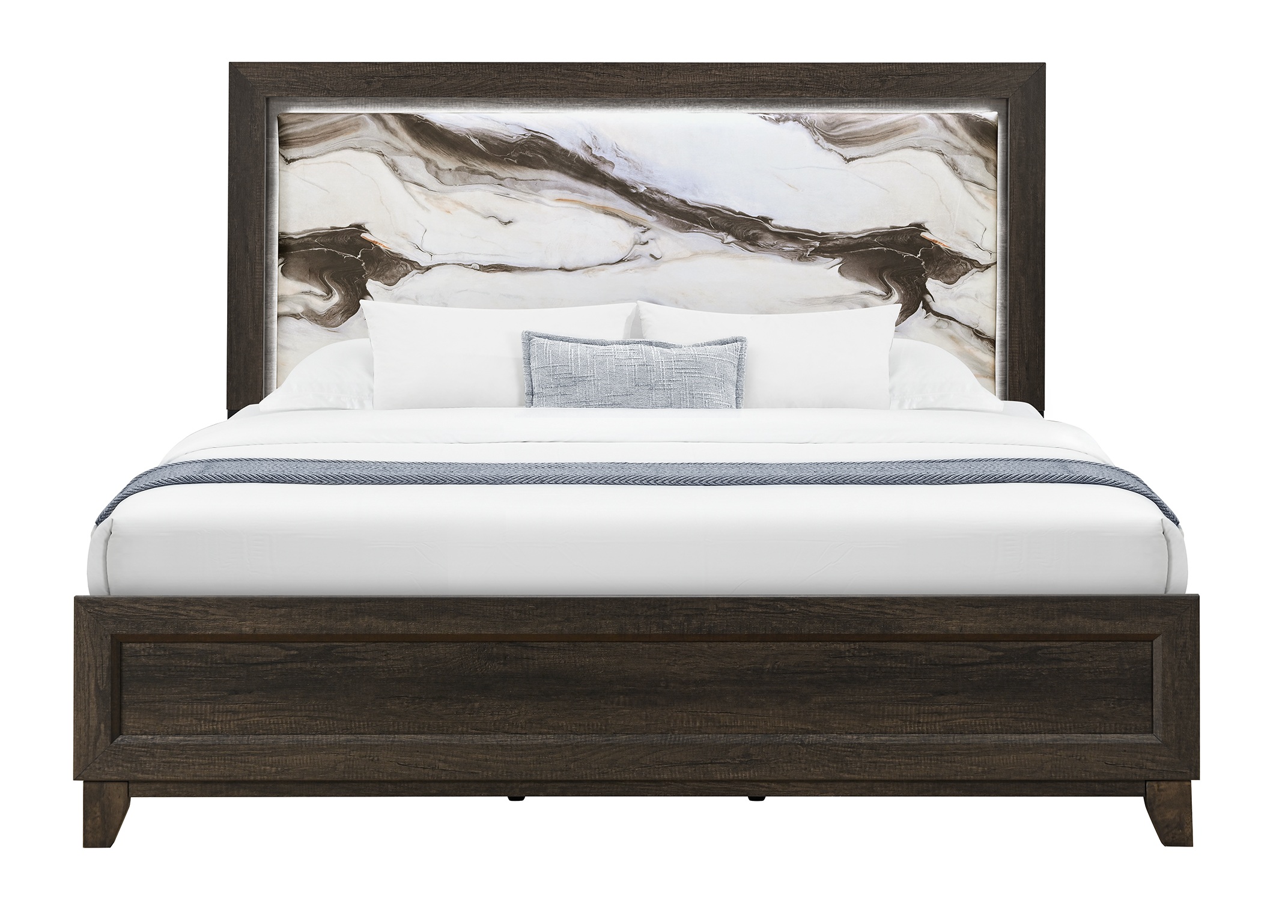 Harmony Panel Bedroom Set with LED and Marble-Patterned Headboard