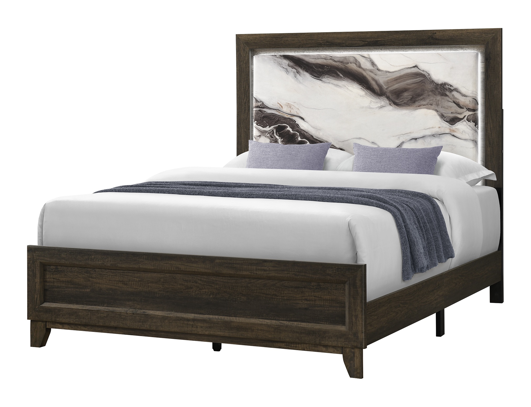 Harmony Panel Bedroom Set with LED and Marble-Patterned Headboard