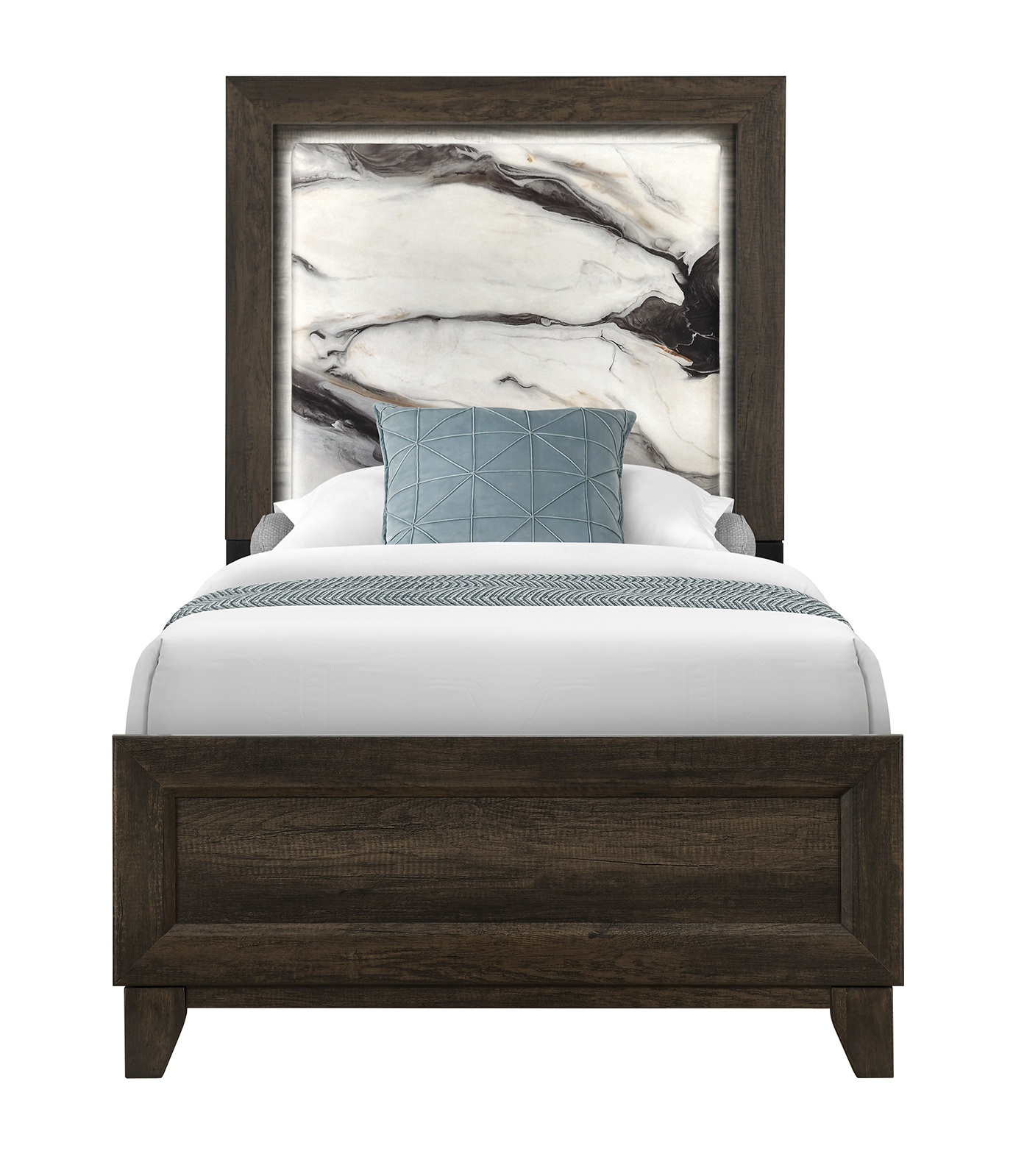 Harmony Panel Bed with LED and Marble-Patterned Headboard