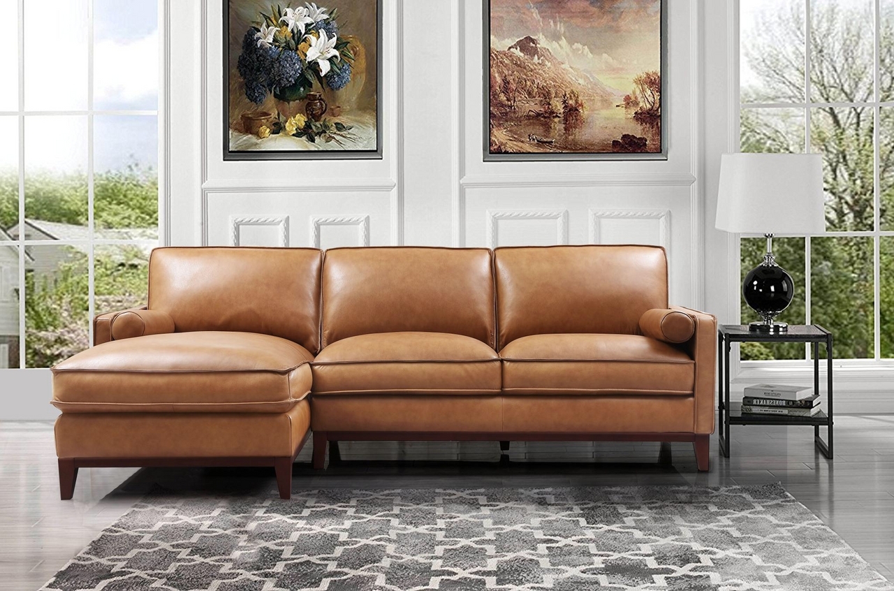 Harper Leather/Split L-Shape Sectional Sofa, Left Arm Chaise Facing