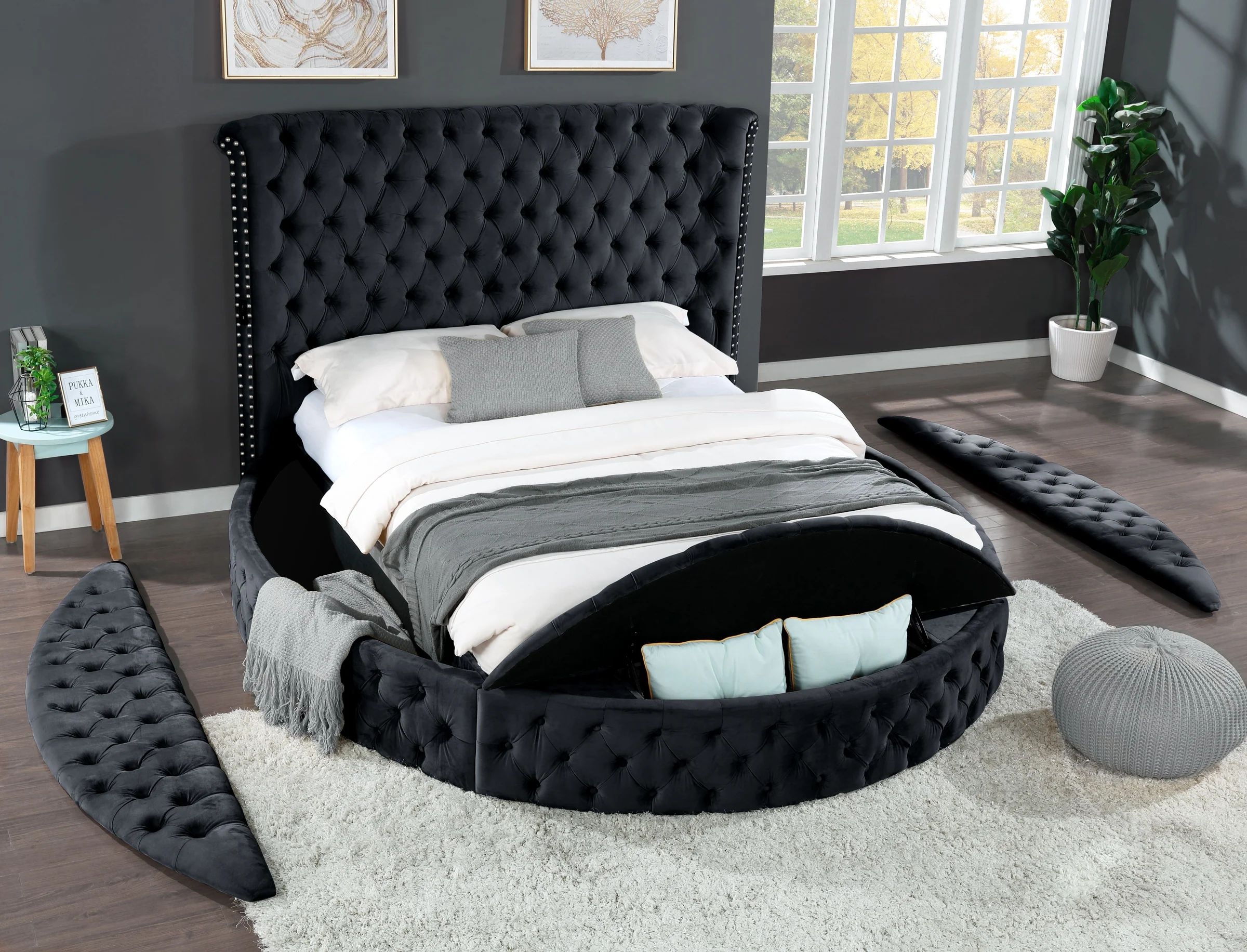 Hazel Fabric Upholstered Storage King Size Bed with USB Ports & Bluetooth Speakers