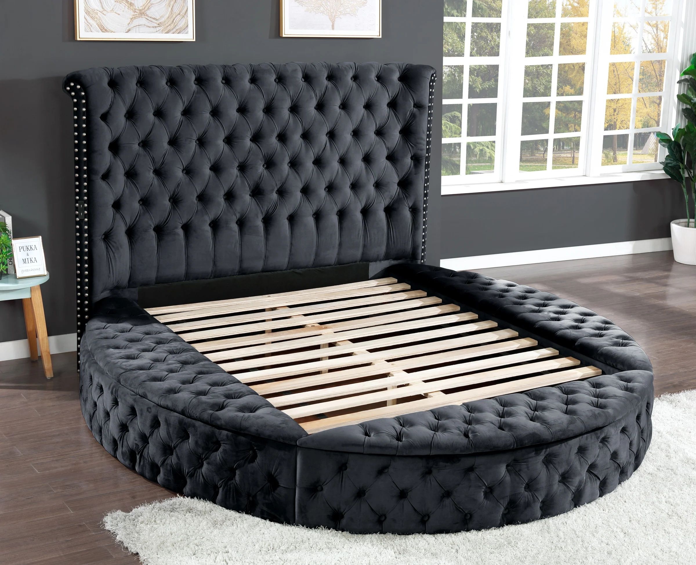 Hazel Fabric Upholstered Storage Queen Size Bed with USB Ports & Bluetooth Speakers