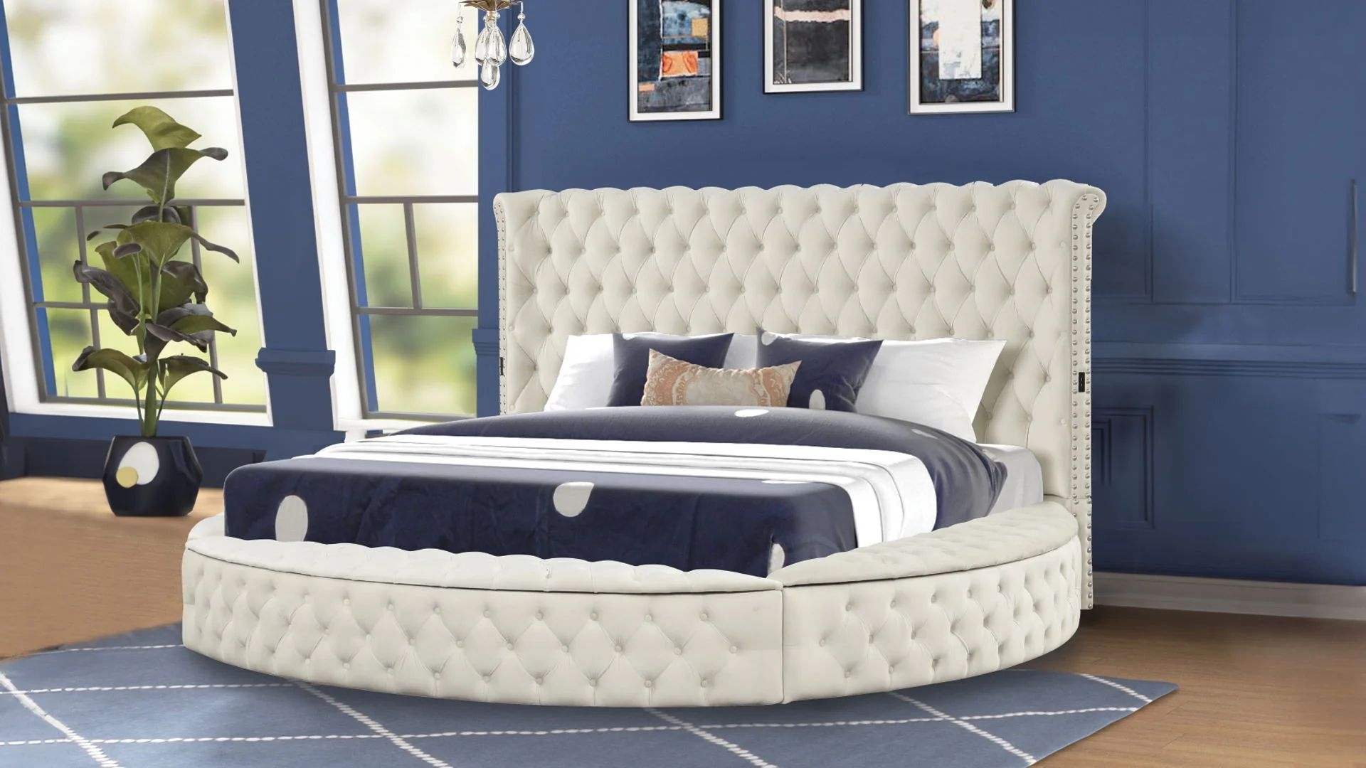 Hazel Fabric Upholstered Storage Queen Size Bed with USB Ports & Bluetooth Speakers
