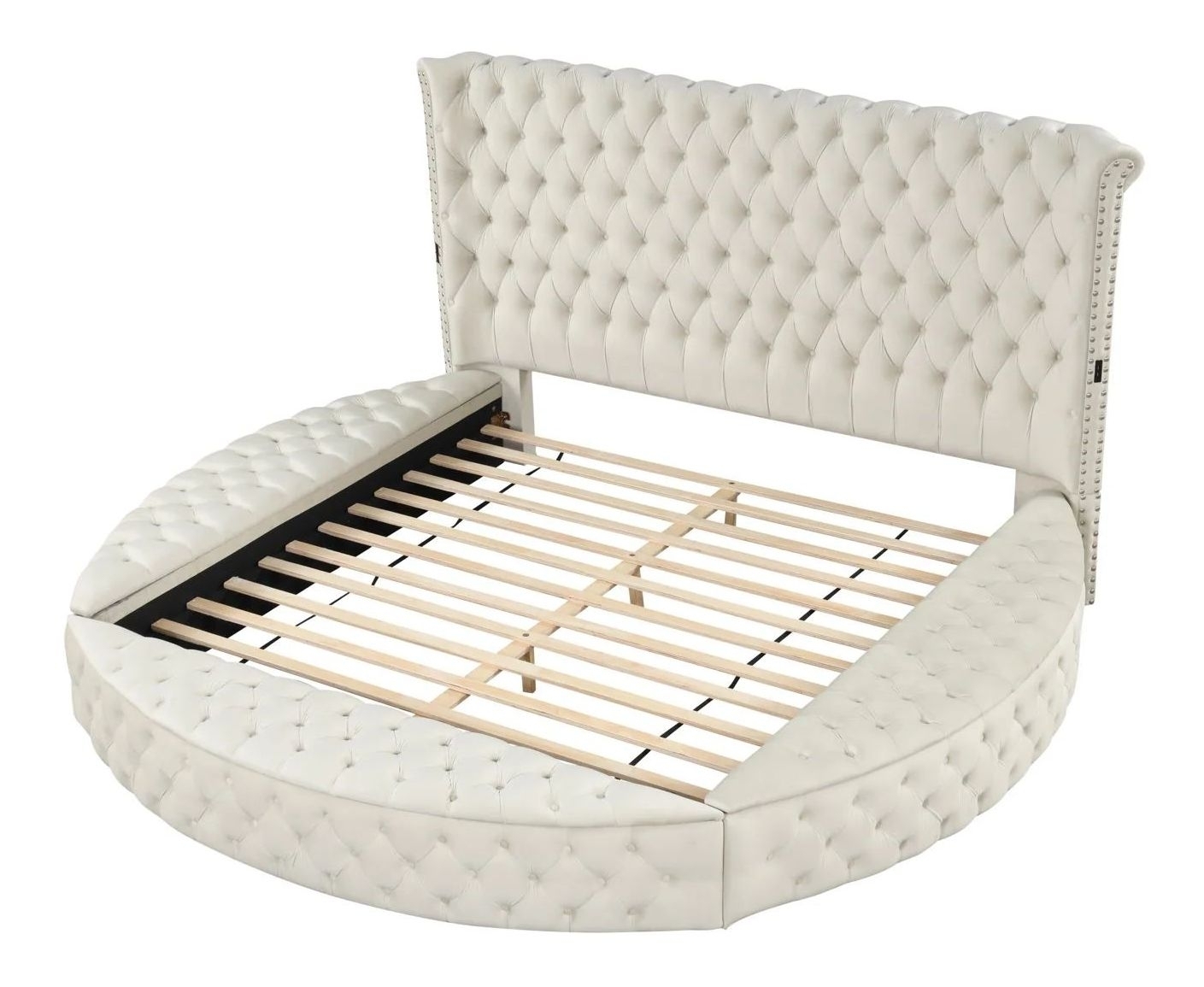 Best Master Furniture Lexi Round Shape Velvet Upholstered Platform Bed