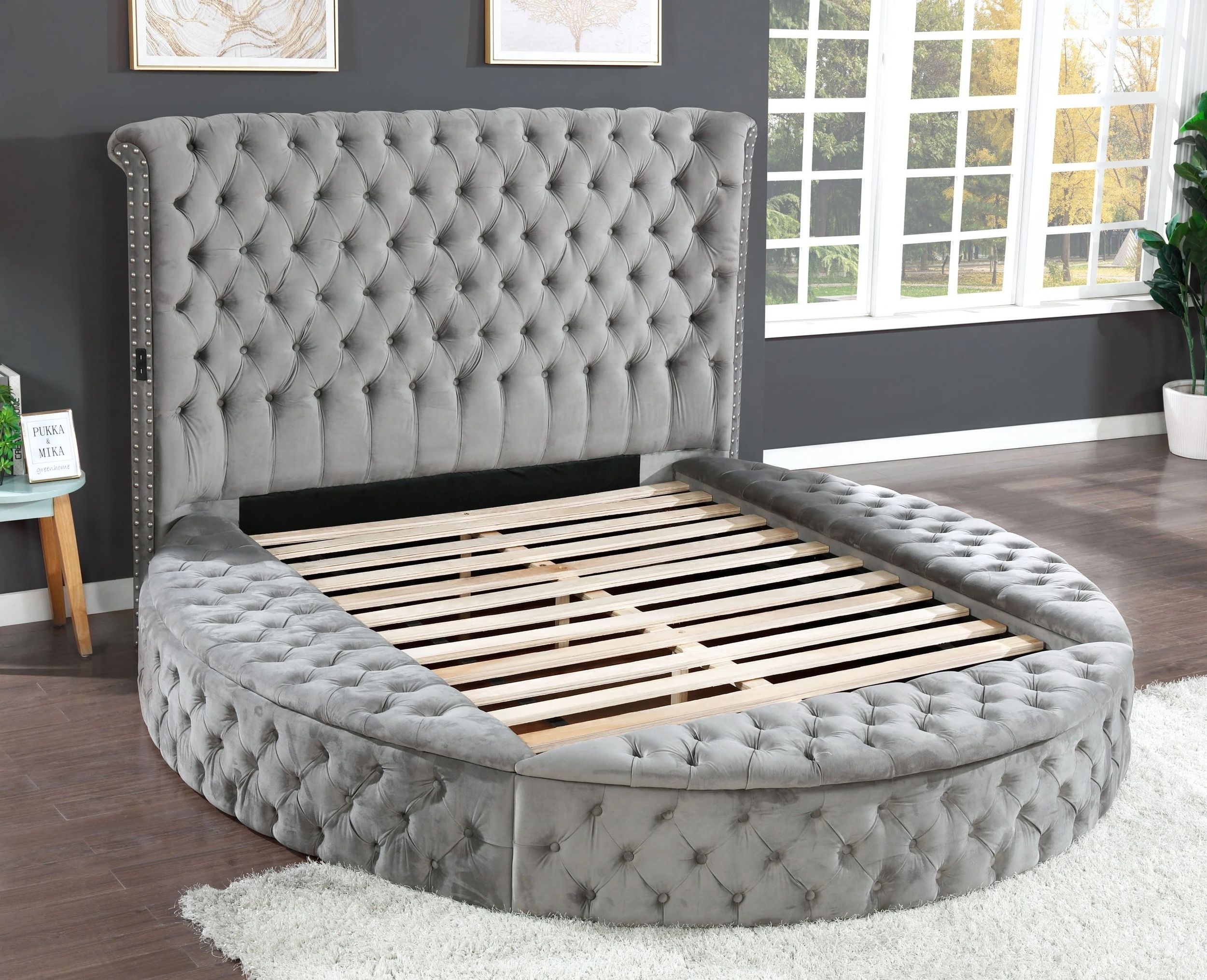 Hazel Fabric Upholstered Storage Bed with USB Ports & Bluetooth Speakers