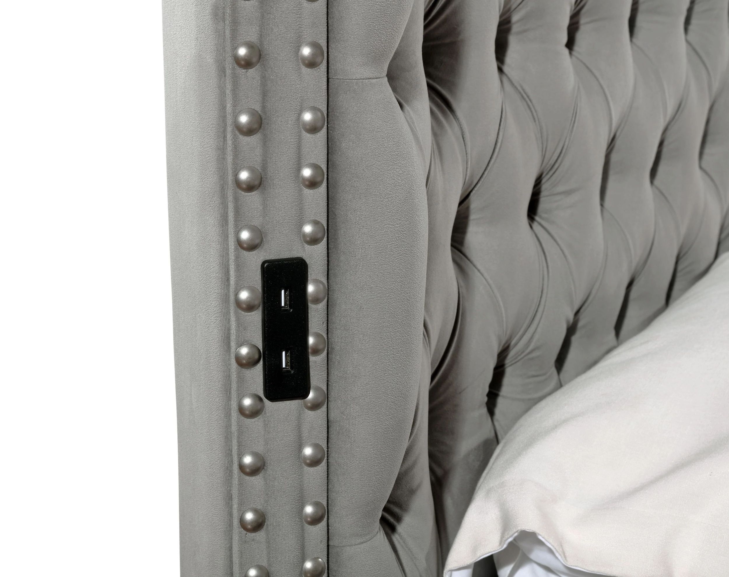 Hazel Fabric Upholstered Storage Bed with USB Ports & Bluetooth Speakers