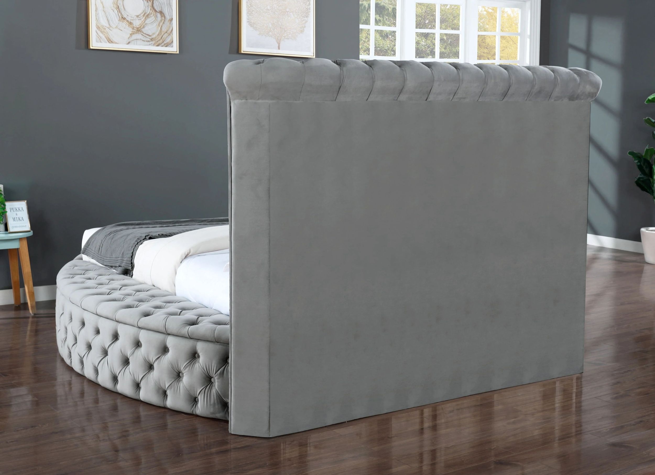 Hazel Fabric Upholstered Storage King Size Bed with USB Ports & Bluetooth Speakers