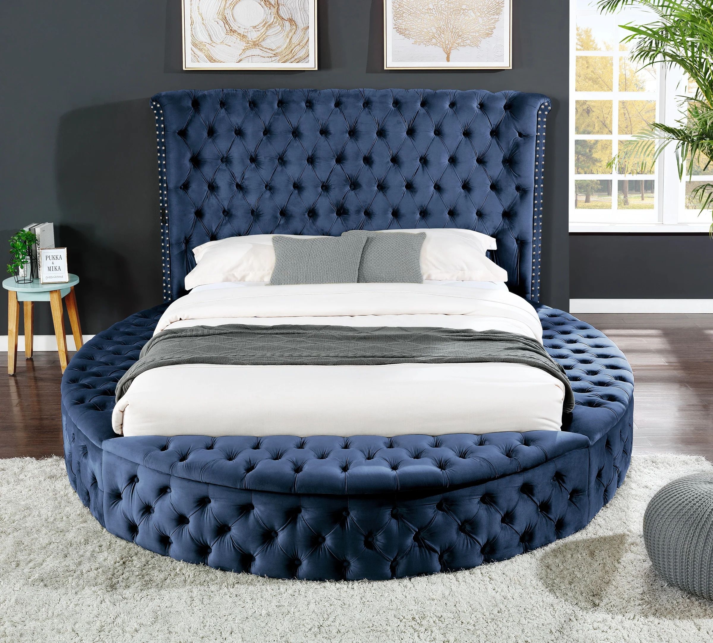 Hazel Fabric Upholstered Storage Queen Size Bed with USB Ports & Bluetooth Speakers
