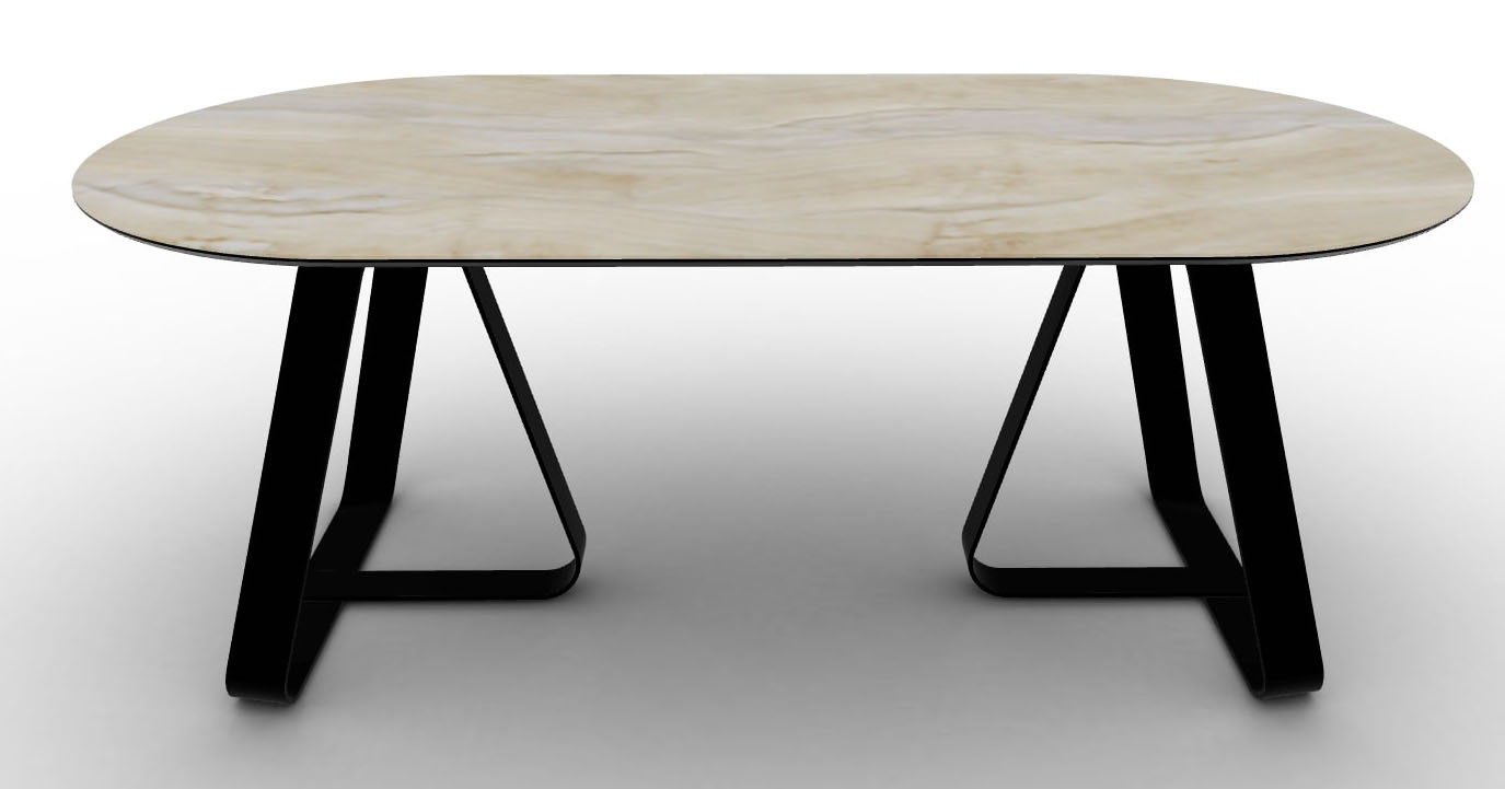 Sunshine W78.7-inch Ceramic/Metal Customizable Oval Dining Table