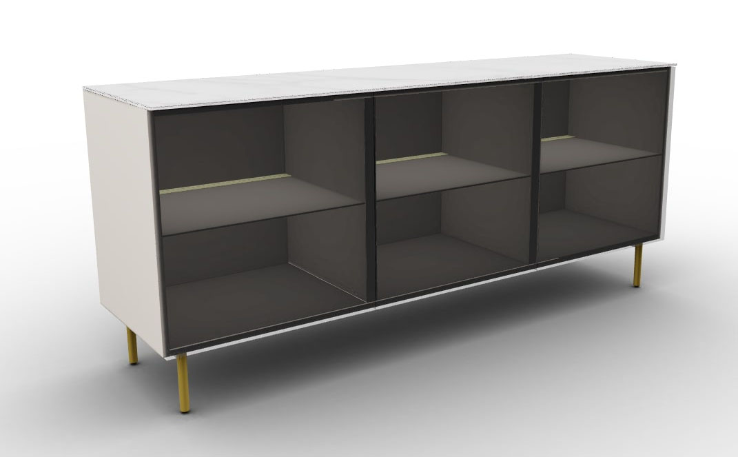 Universal Ceramic/Wood Customizable Sideboard w/3 Glass Doors & Metal Feet