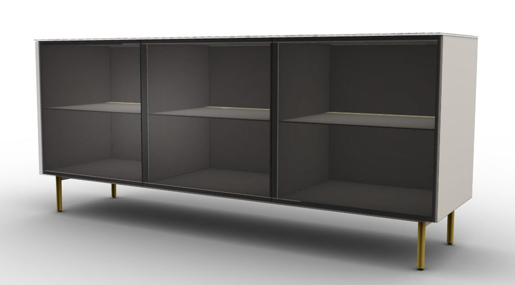 Universal Ceramic/Wood Customizable Sideboard w/3 Glass Doors & Metal Feet
