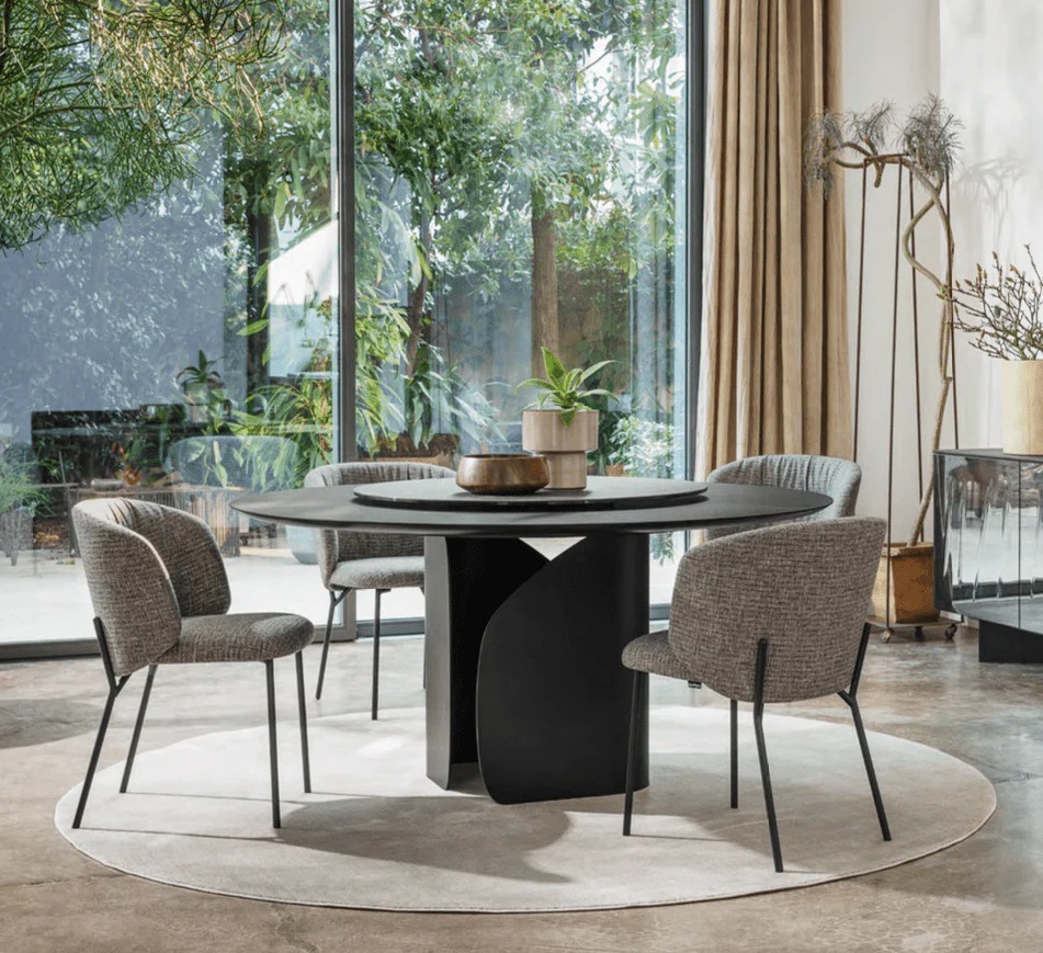 Twins W62.9-inch Ceramic/Metal Customizable Round Dining Table