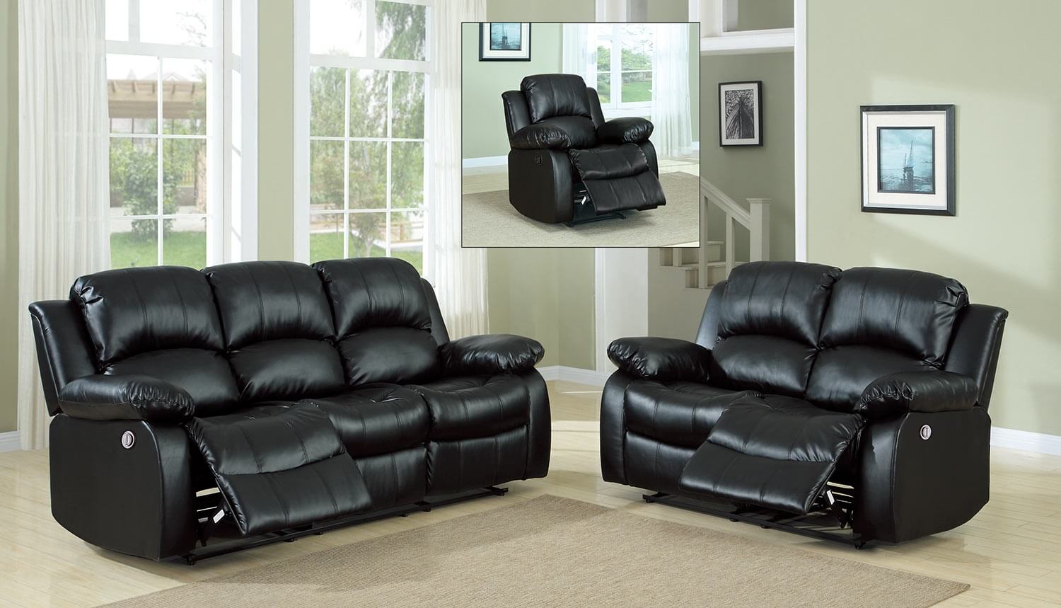 Granley Black Double Reclining Sofa