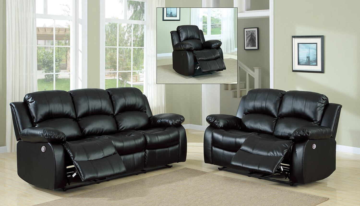 Cranley Bonded Leather Living Room Set - Thumbnail 2
