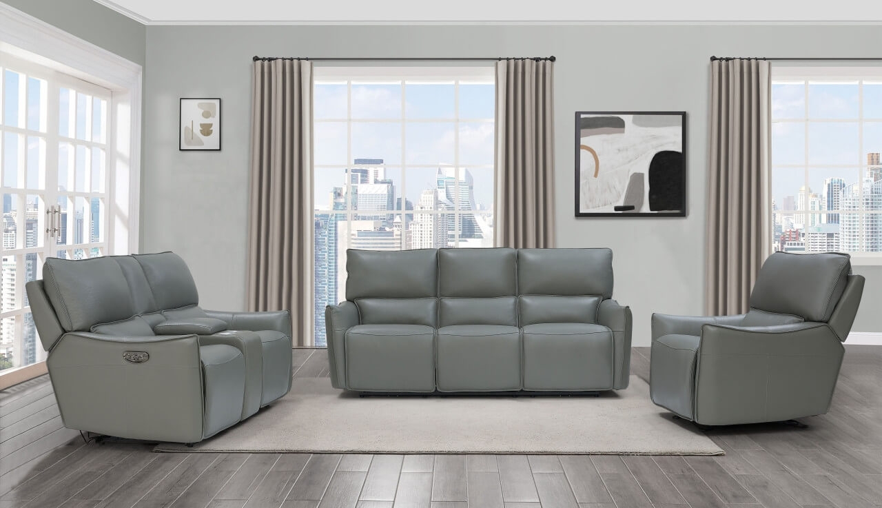 Heather Premium Leather Sofa w/2 Recliners