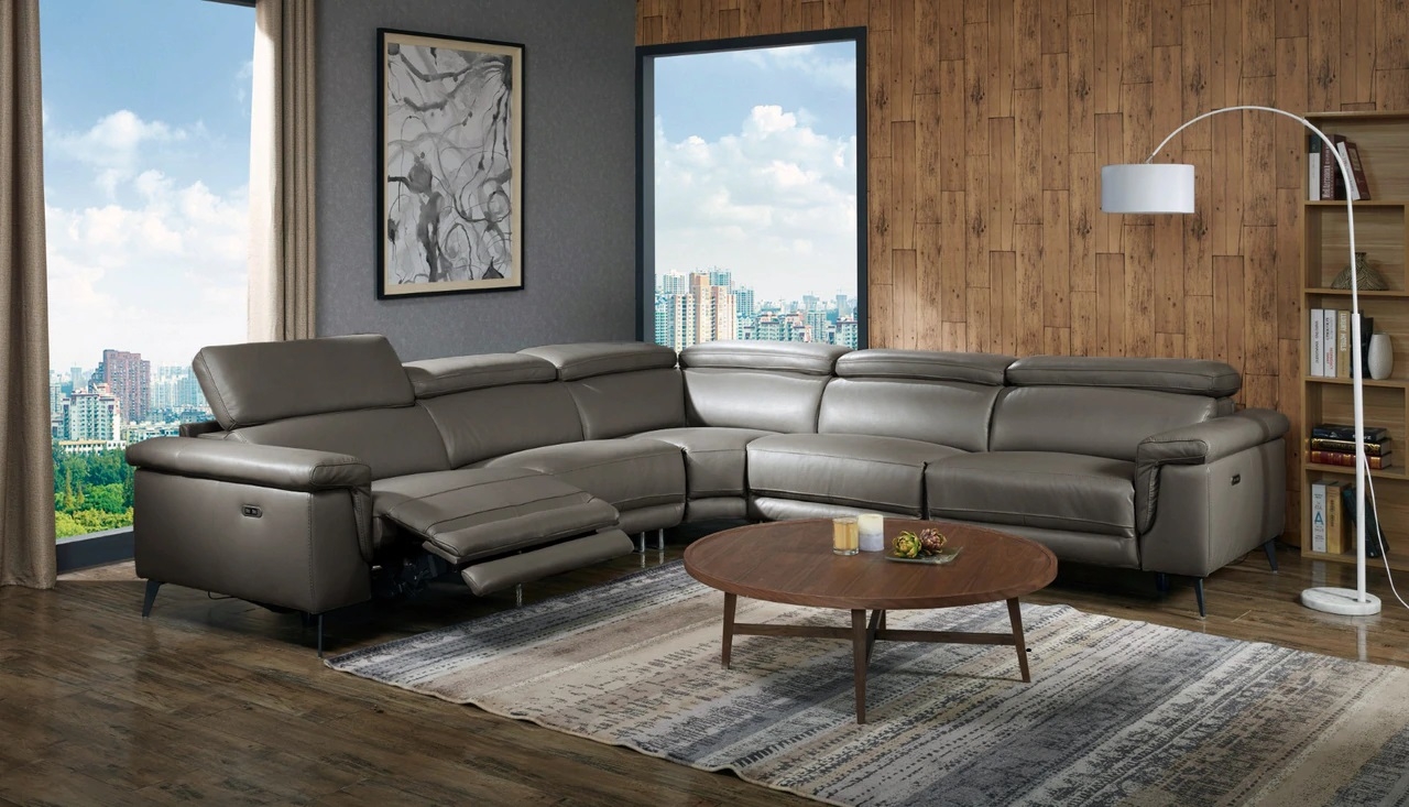 Hendrix Thick Top Grain Leather Match Reclining Sectional