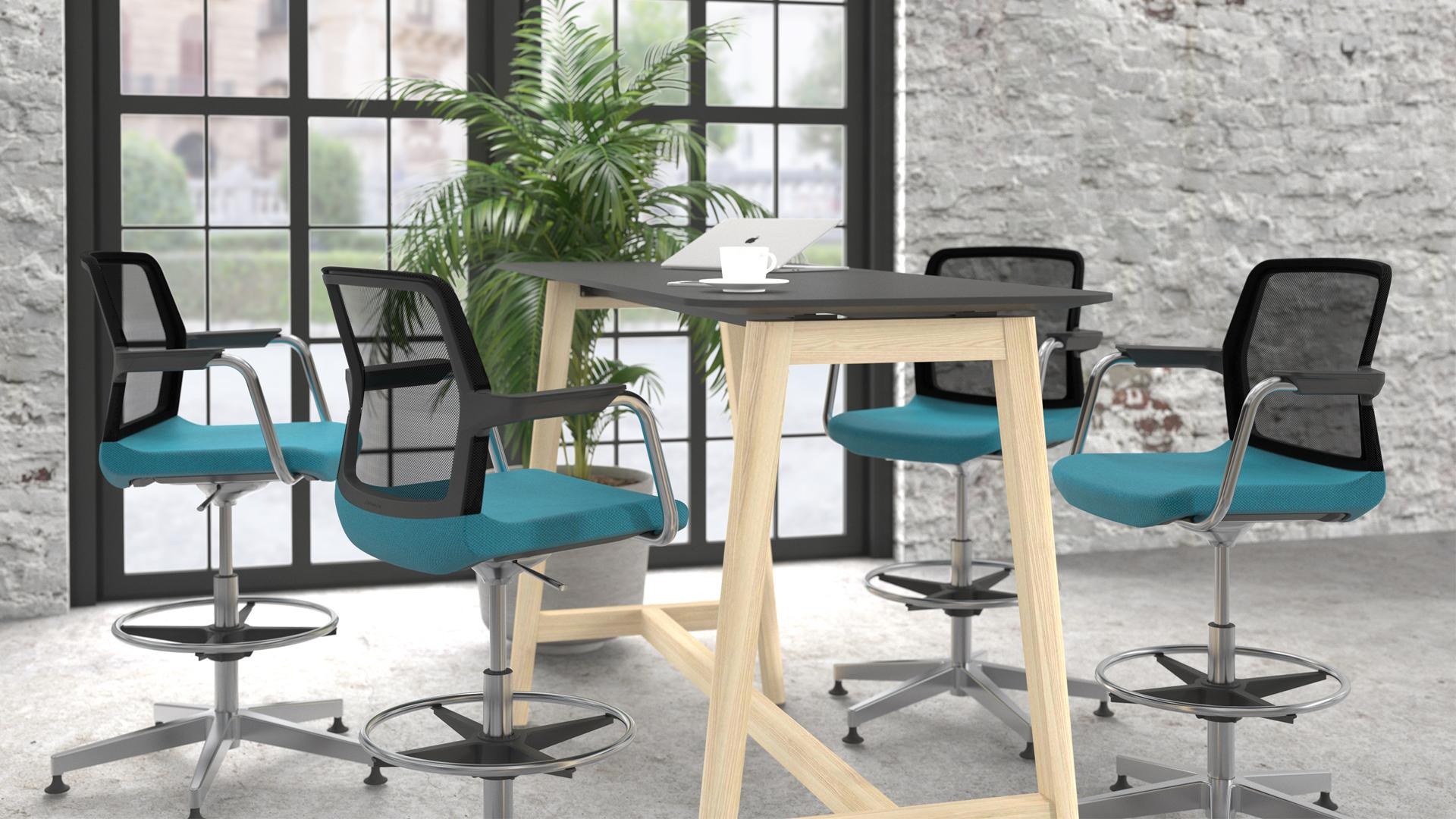 Wind Low Mesh Back Fabric Swivel Chair w/Plastic Armrests, Fixed Base & Footring