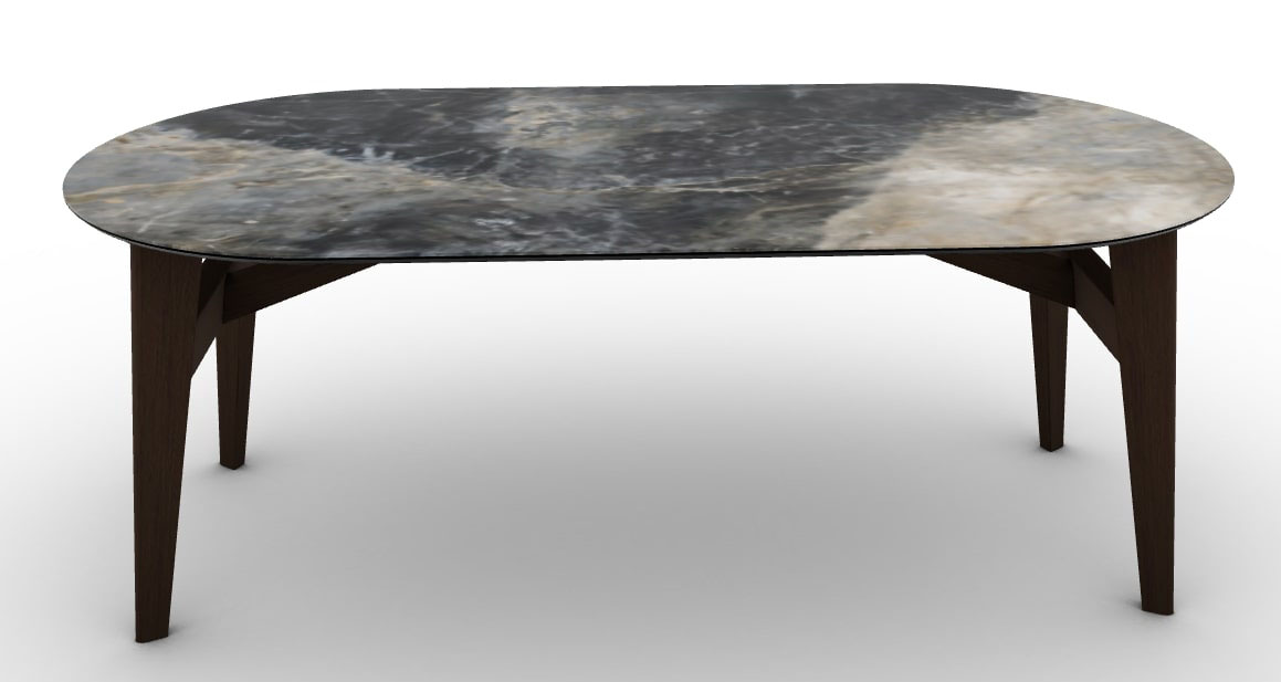 Abrey W78.7-inch Ceramic/Wood Customizable Oval Dining Table