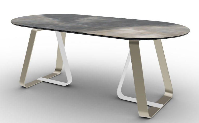 Sunshine W78.7-inch Ceramic/Metal Customizable Oval Dining Table