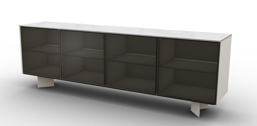 Universal Ceramic/Wood Customizable Sideboard w/4 Glass Doors & Metal Frame