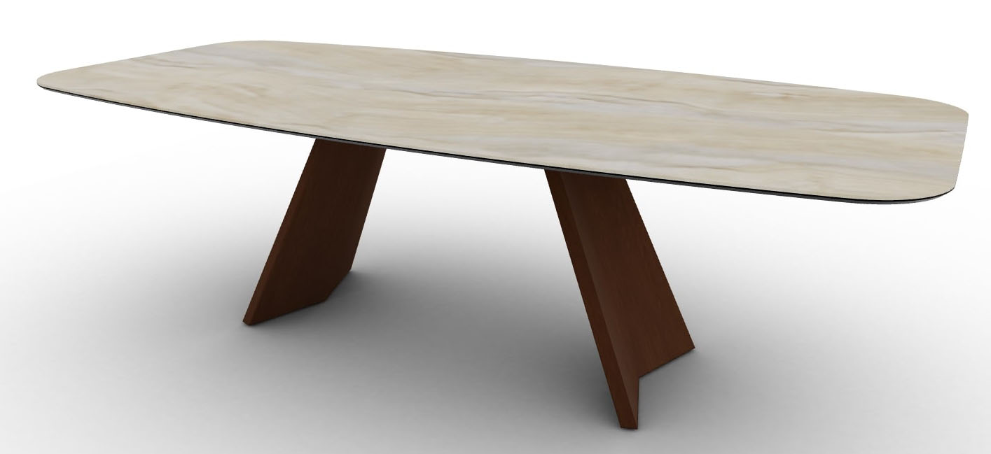 Icaro W98.4-inch Ceramic/Wood Customizable Elliptical Dining Table